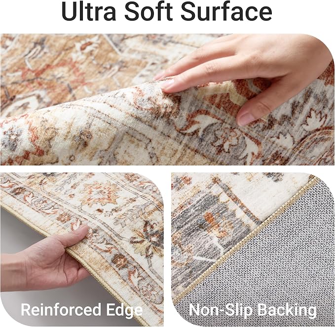 2'6" x 10'Non Slip Runner Rugs - Runners for hallways, Kitchen,Entryway,Stain Resistant Washable Rugs for Bedroom, Indoor Vintage Area Rugs (Turmeric/Grey,2'6" x 10')