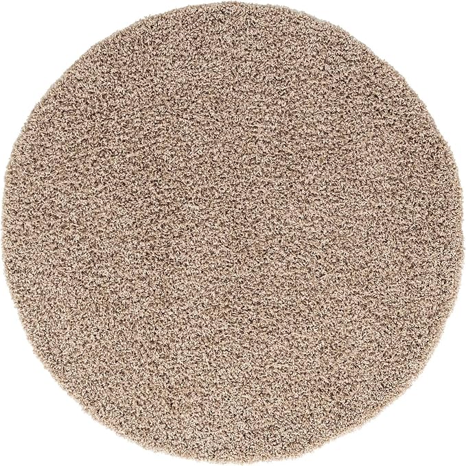 Unique Loom Solid Shag Collection Area Rug (5' 3" Round, Taupe)