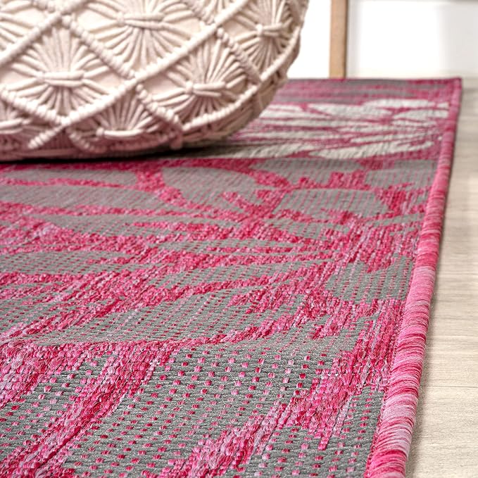 JONATHAN Y Floral Textured Weave Indoor Outdoor Round Area Rug 5 Ft Fuchsia/Light Gray, Zinnia Modern for Backyard, Patio, Porch, Easy-Cleaning, High Traffic, Pet-Friendly, Non-Shedding (SMB110F-5R)