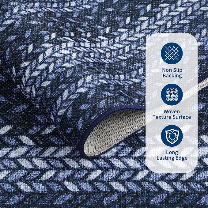 GarveeHome 2x3 Small Area Rug Entryway Easy Jute Door Mat Washable Rugs | Non Slip Outdoor Patio Throw Carpet Entryway Easy Jute Rugs for Porch Kitchen Living Room Backyard, Slates/Blue