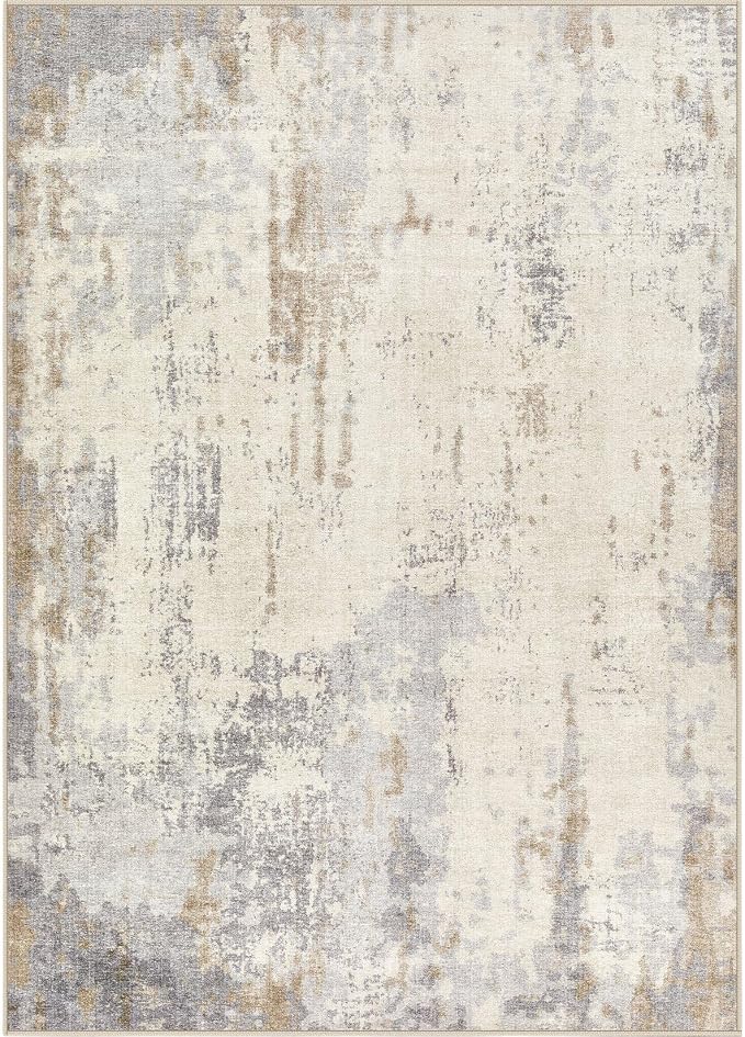 UERMEI 9x12 Area Rug Living Room Rugs - Washable Neutral Modern Abstract Soft Thin Rug Indoor Floor No Slip Rug Carpet for Bedroom Under Dining Table Home Office Decor - Light Brown/Gray