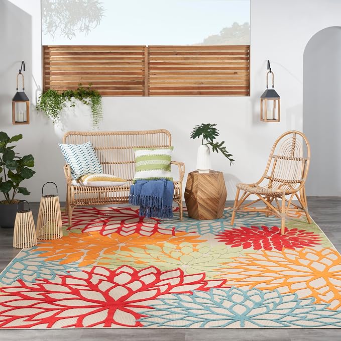 Nourison Home Aloha 10' x 14' Green Fabric Tropical Area Rug (10' x 14')
