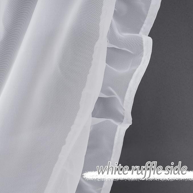 PONY DANCE Ruffle Sheer Overlay Blackout Curtains for French Country Bedroom, Window Treatment Double Layer Drapes, Farmhouse Rustic Design, W 52 x L 84 Inches, Grey, 2 Panels