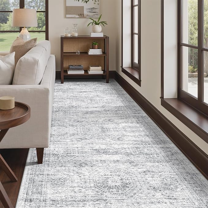 4x12 Runner Rug Non Slip,Washable Hallway Runner Rug,Grey | Area Rugs for Kitchen,Entryway,Bedroom,Bathroom,Nursery Room,Thin,Soft Runner Rug,Stain Resistant Indoor Carpet