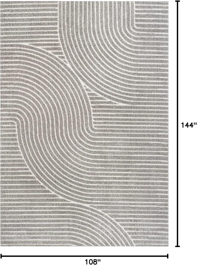 JONATHAN Y Hallie High-Low Curve Gray/Ivory Indoor/Outdoor Area Rug, 9x12, Minimalist, Pet Friendly, Non-Shedding, Stain Resistant, Hose-Washable for Backyard, Patio, Porch (SCN100A-9)