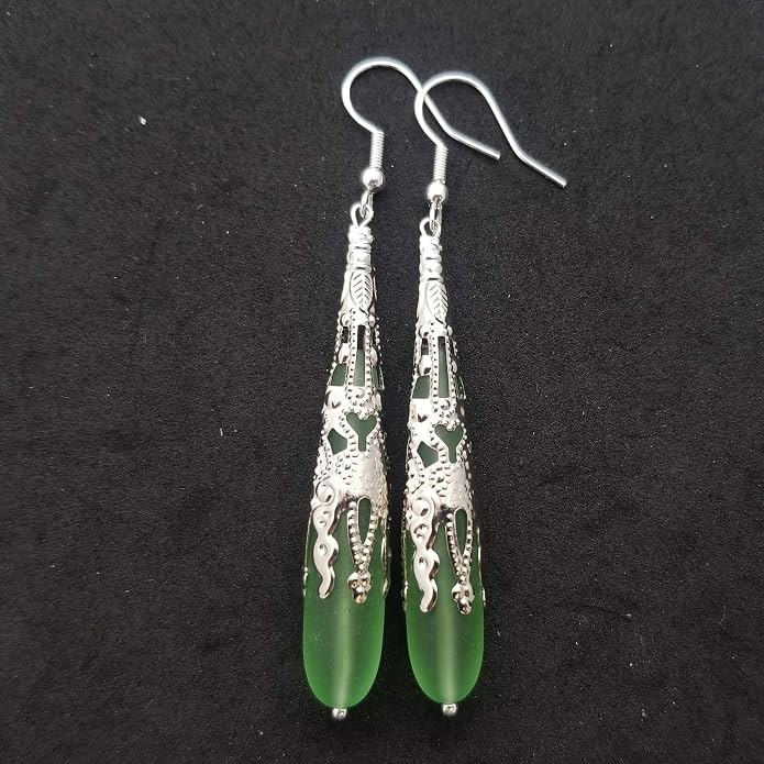 Handmade Sea Glass Earrings, Hawaiian Jewelry for Women, Long Teardrop Earrings Beach Jewelry, Sea Glass Jewelry For Women Birthday Gift For Her