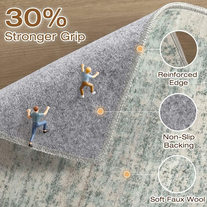 Runner Rug Non-Slip Kitchen Rug: 2x6 Washable Abstract Modern Soft Stain Resistant Indoor Floor Neutral Accent Throw Carpet for Hallway Bathroom Laundry Room Bedroom Entryway- Green