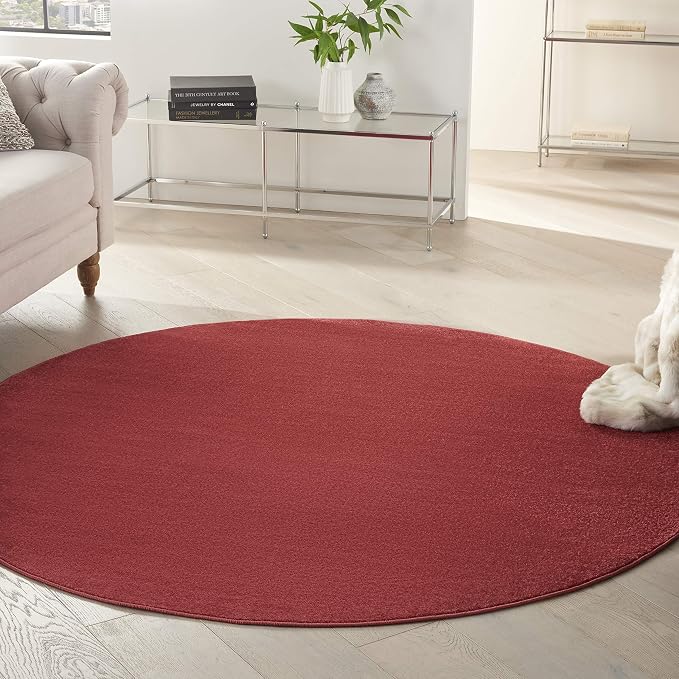 Nourison Home Nourison Essentials Brick Red 6' x Round Area Rug - Easy Clean, Non Shedding, Bed Room, Living Room, Dining Room, Kitchen (6' x Round)
