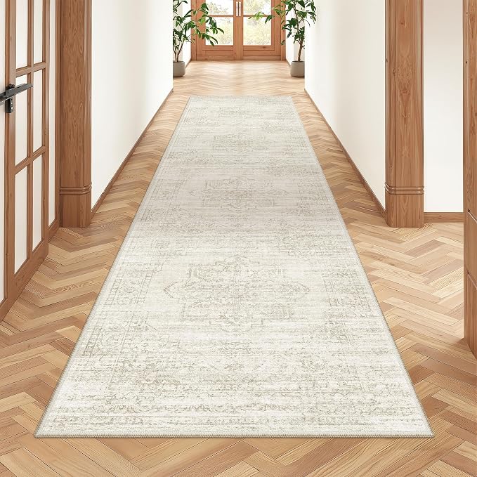 2x8 Runner Rug Non Slip,Washable Hallway Runner Rug,Beige | Neutral Rugs for Kitchen,Entryway,Bedroom,Bathroom,Nursery Room,Thin,Soft Runner Rug,Stain Resistant Indoor Carpet