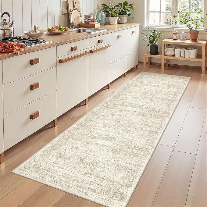 2x7 Runner Rug Non Slip,Washable Hallway Runner Rug,Beige | Neutral Rugs for Kitchen,Entryway,Bedroom,Bathroom,Nursery Room,Thin,Soft Runner Rug,Stain Resistant Indoor Carpet