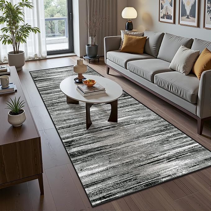 2'6 x 10' Runner Rug Non Slip,Washable Kitchen Rugs,Black | 10 ft Runner Rug for Hallway,Entryway,Bedroom,Bathroom,Living Room,Thin,Soft, Long Rug,Stain Resistant Indoor Carpet