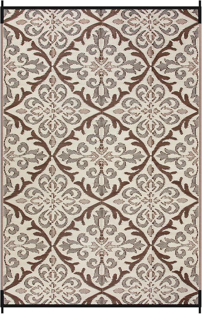 Lahome 6x9 Outdoor Rugs for Patios Waterproof, Plastic Straw Portable Reversible Rv Rug, Porch Floor Camping Carpet for Balcony Tent, Khaki 6'x9'