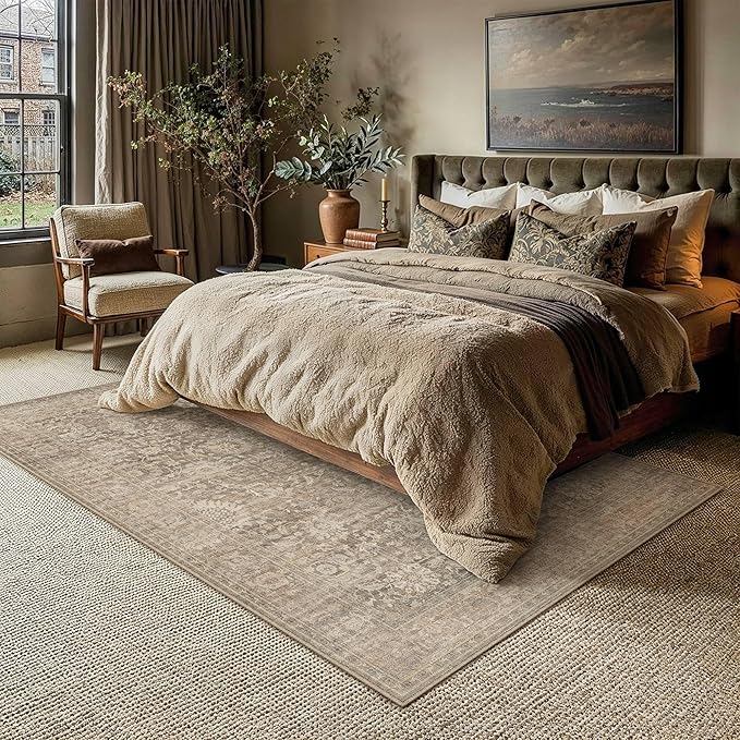 HUGEAR Area Rugs 5x7 Light Brown Washable Rug for Living Room Bedroom Neutral Vintage Rug Carpet Distressed Soft Durable Non Slip No Shedding for Indoor Dining Nursery Farmhouse