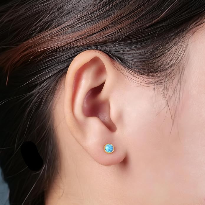 limerencia 18G Hypoallergenic Titanium Opal Threadless Nose Stud Earrings, 2PC Flat Back Push in Stud Earrings Labret Medusa Monroe Helix Cartilage Tragus Conch Piercing Jewelry for Women Men