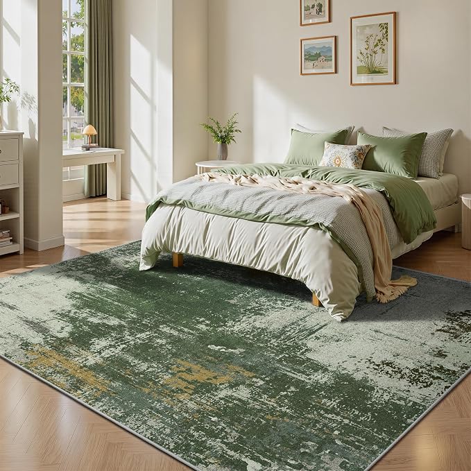 5x7 Area Rugs - Modern Abstract Washable Rug, Ultra Soft Non Slip Low Pile Large Rugs for Living Room, Floor Carpet for Bedroom Dining Room Office Laundry Nursery Home(Green)