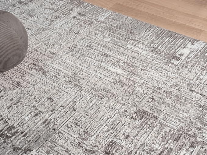 Amy Modern Abstract Area Rug for Living Room, 5x7 Contemporary Textured Geometric Gray Rug, High-Low Pile Stain Resistant Carpet for Bedroom, Dining Room or Kitchen (5' x 7', Gray)