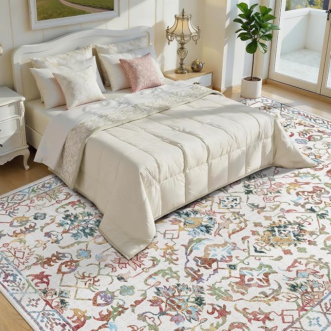 Deerly Area Rugs 9x12 for Living Room Soft Non-Slip, Large Bedroom Rug Vintage Floral Dining Room Rug Tribal Farmhouse Carpet for Bedroom Dining Room Office Colorful
