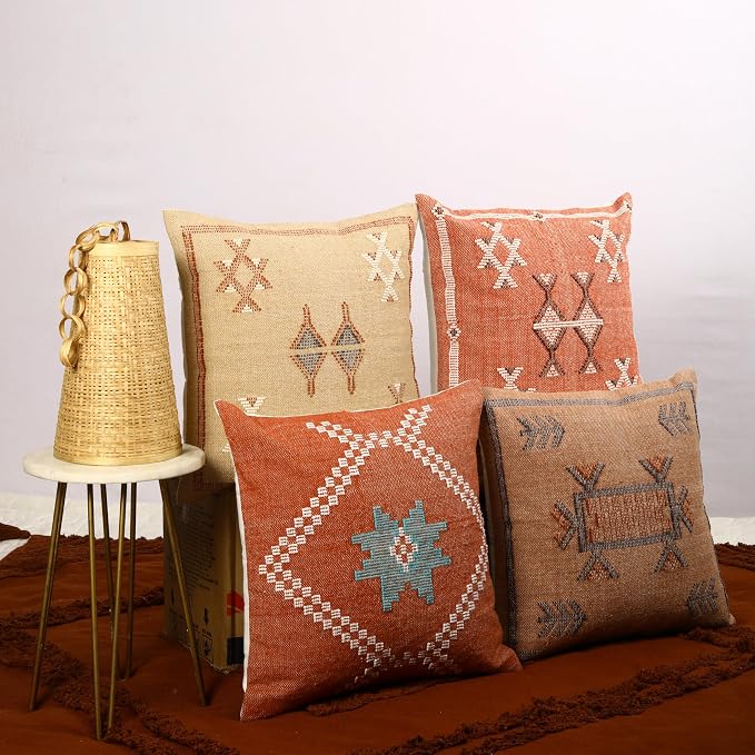 Trade Star Sabra Kilim Pillow Shams 100% Cotton Throw Cushion Cover Set of 4 Pillow Covers Handloomed Pillow case Premium Cushion Case Handwoven Farmhouse Pillowcase 18x18 Inches (Sabra 4)
