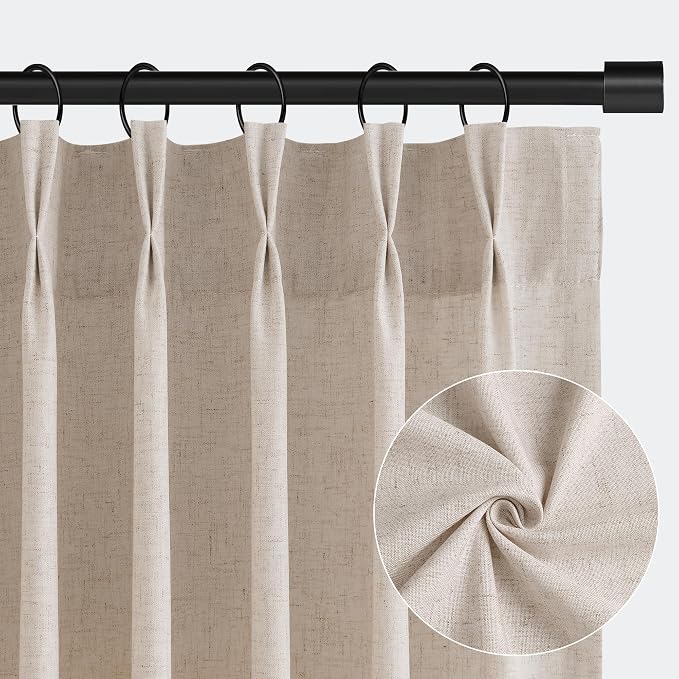 Birch Beige Pinch Pleated Linen Curtains 84 Inches Long for Living Room Bedroom Pinch Pleat Drapes Rings Hooks Back Tab Light Filtering Boho Farmhouse Semi Sheer 84 Inch Curtain 40x84 Cream Beige