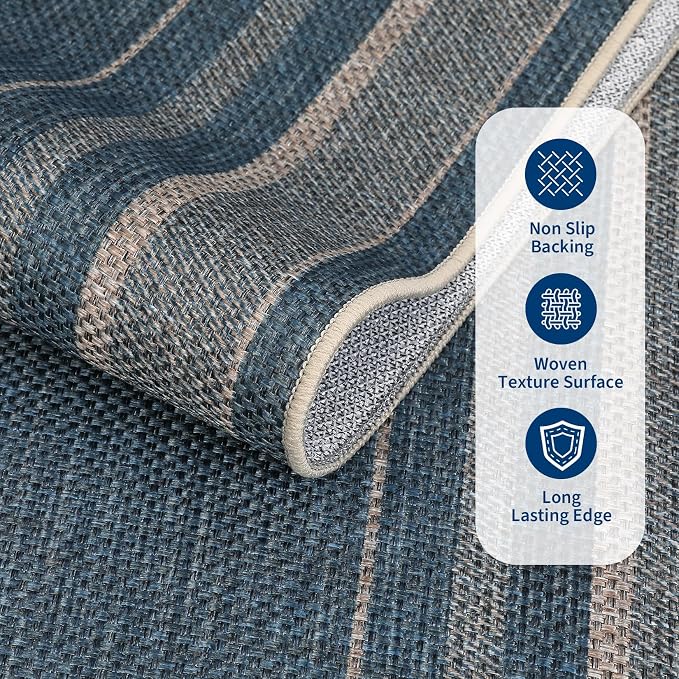 GarveeHome 6ft Washable Round Rug Large Bedroom Easy Jute Area Rugs | Modern Solid Non Slip Living Room Circle Rugs Stain Resistant Carpet Indoor Round Rugs for Kitchen Nursery Entryway, Blue
