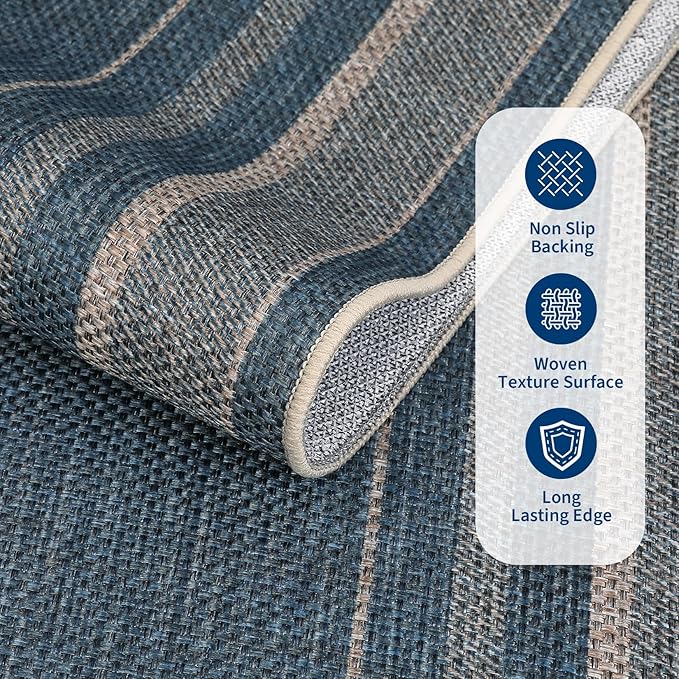 GarveeHome Easy Jute Runner Rug 2x8 Washable Non Slip Hallway Runner Rugs | Stain Resistant Low Pile Kitchen Throw Carpets Modern Solid Runners for Bedroom Nursery Entryway Living Room Dorm, Blue