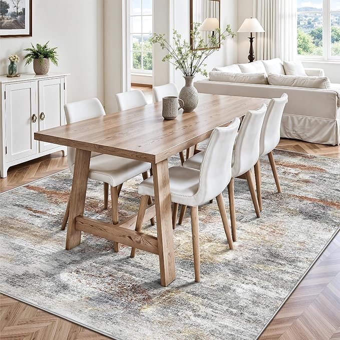 5x7 Area Rugs, Abstract Morden Soft Washable Rug, Non-Slip Low Pile Rugs for Living Room, Bedroom, Dining Room, Home, Office(Grey & Brown)