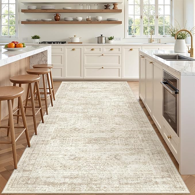 4x8 Rug Non Slip,Washable Hallway Runner Rug,Beige | Area Rugs for Kitchen,Entryway,Bedroom,Bathroom,Nursery Room,Thin,Soft Runner Rug,Stain Resistant Indoor Carpet