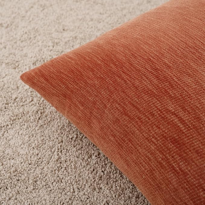 Set of 4 Rust Red Throw Pillow Covers 12x20 Inch, Neutral Boho Farmhouse Aesthetic Decorative Pillow Cases for Couch, Sofa, Living Room & Bed, Soft Chenille Pillow Cases, Stylish Home Decor, 30x50 cm