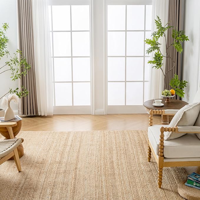 Shatex Natural Jute Rug 4x6ft, Handcrafted Braided Burlap Rug for Bedroom & Living Room, 100% Jute Fiber, Natural Color