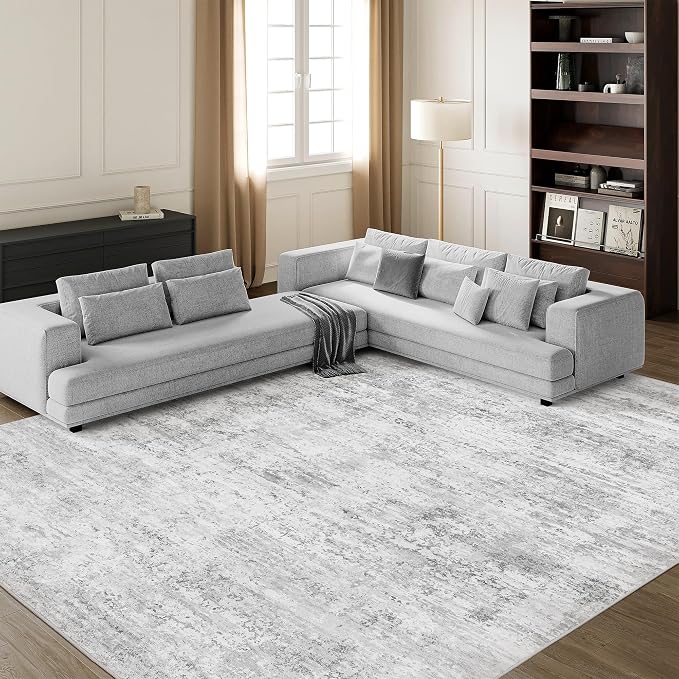 Art&Tuft 9x12 Area Rug, Anti-Slip Backing Abstract Area Rugs 9x12 Living Room, Stain Resistant Large Area Rugs for Living Room, Foldable Machine Washable Rugs (9'x12', 01-Grey)