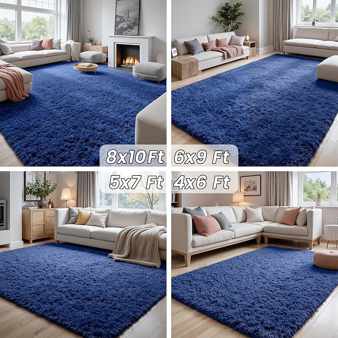 4x6 Area Rugs for Living Room Rug: Soft Fluffy Shag Blue Rugs for Bedroom, Non-Slip Large Fuzzy Plush Rug Indoor Floor Carpet for Nursery Kids Boys Girls Room, Dorms, Playroom, Modern Home Decor