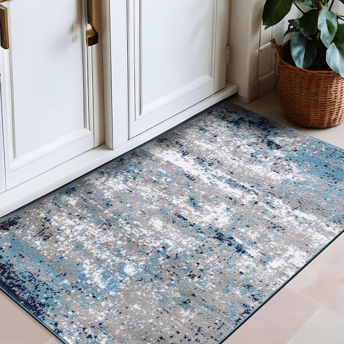 Rugshop Watercolor Distressed Modern Bohemian Runner Rug Blue 2'7" x 4'