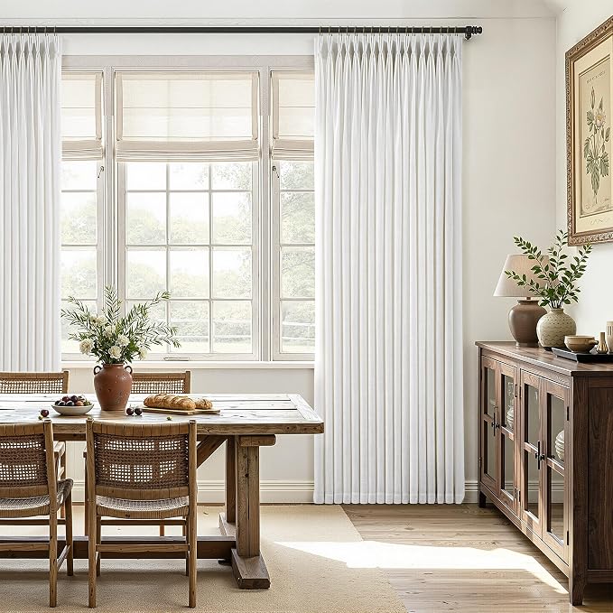 70 Inch Extra Wide Pinch Pleated Linen Curtains 120 Inch Length for Living Room Bedroom Natural Cream Beige Privacy Drapes Light Filtering for Patio Sliding Door 120 Inches Long with Hooks Clips Rings