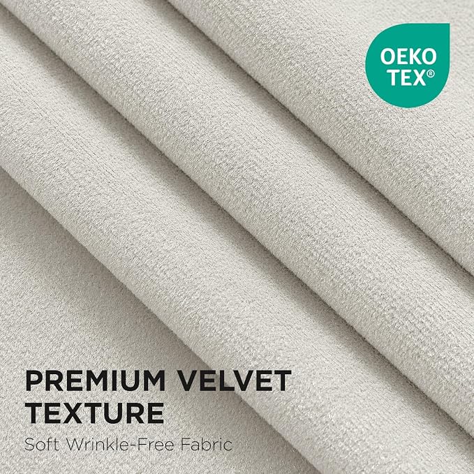 Joydeco 100% Blackout Velvet Curtains White 90 Inch Grommet Top | Luxury Thermal Insulated Velvet Curtains for Bedroom Living Room, Soundproof Blackout Window Drapes