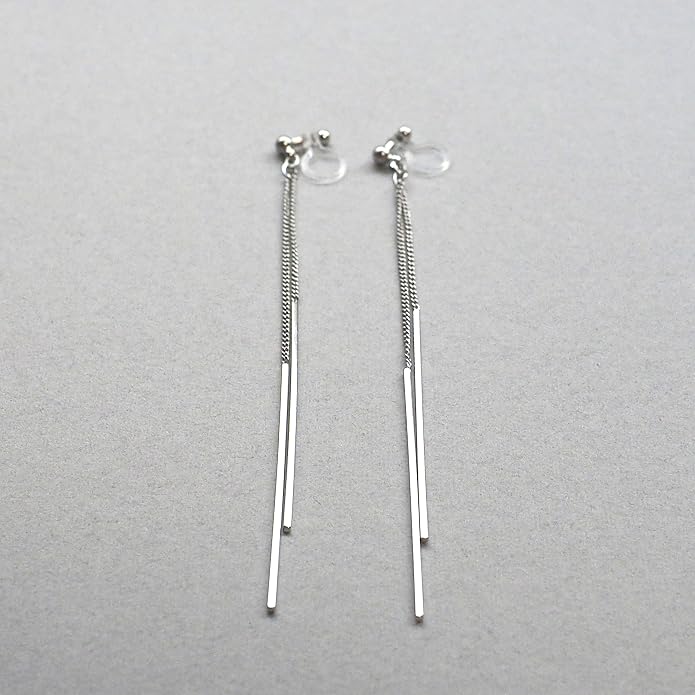 Comfortable Stick Invisible Clip On Earrings Gold Dangle Long Waved Threader Bar Clip-On Non Pierced Earrings Silver For Women,…