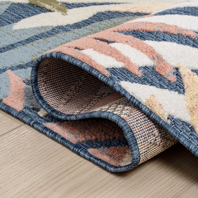 JONATHAN Y Tropics Palm Leaves Indoor Outdoor Area Rug 3x5 Dark Blue/Multi | Ships Rolled, Durable Flat Weave, Lays Flat for Backyard, Patio, Porch, Easy-Cleaning, High Traffic,Pet-Friendly,Non-Shedding