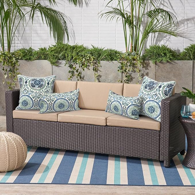 Outdoor Throw Pillow Covers Pack of 2, Decorative Water Repellent Square Pillow Cases with Piping 18x18 Inch, Celadon Wreath