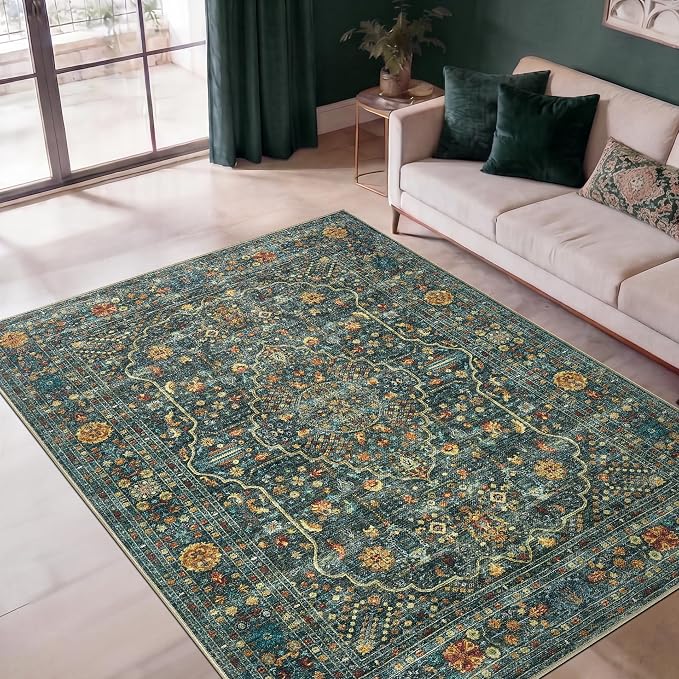 Keen Home Design 48"x72" Rug - Machine Washable Area Rug with Non-Slip Backing, Ideal for Living Room, Dining Room, Bedroom - Vintage, Easy Clean, Durable, Low Pile Rug - (4' x 6')