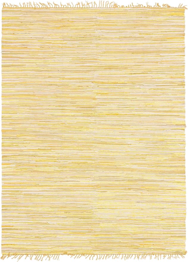 Unique Loom Chindi Cotton Collection Soft Hand Woven Natural Fiber Striped Area Rug, 9 ft x 12 ft, Yellow/Ivory