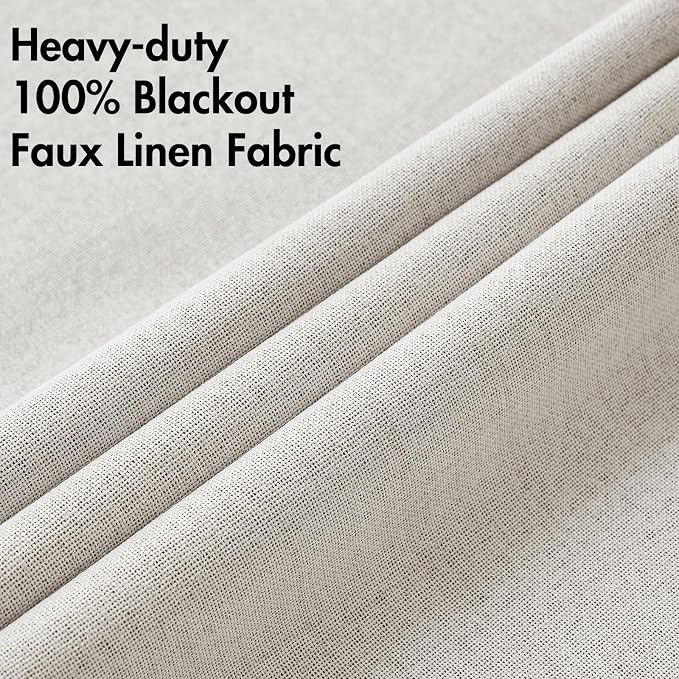 MIULEE Linen Textured Curtains Solid 100% Blackout for Bedroom Thermal Insulated Cream White Grommet Room Darkening Curtains & Drapes Luxury Decor for Living Room 52 x 72 Inch (2 Panels)