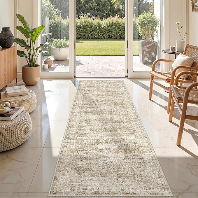 2x7 Runner Rug Non Slip,Washable Hallway Runner Rug,Brown | Neutral Rugs for Kitchen,Entryway,Bedroom,Bathroom,Nursery Room,Thin,Soft Runner Rug,Stain Resistant Indoor Carpet