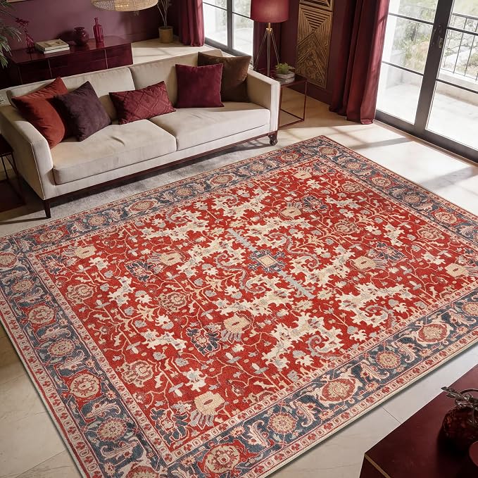 Keen Home Design 10x14 Rug - Machine Washable Area Rug with Non-Slip Backing, Ideal for Living Room, Dining Room, Bedroom - Vintage, Easy Clean, Durable, Low Pile Rug - (9'7" x 14')