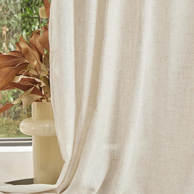 MYSKY HOME Linen Curtains for Living Room 1 Panel, Natural Semi Sheer Curtains & Drapes Light Filtering Farmhouse Country Boho Style Back Tab Draperies for Sliding Glass Door (Customsize, Linen)