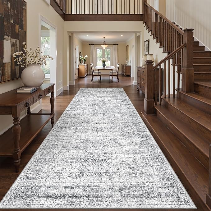 4x10 Runner Rug Non Slip,Washable Hallway Runner Rug,Grey | Area Rugs for Kitchen,Entryway,Bedroom,Bathroom,Nursery Room,Thin,Soft Runner Rug,Stain Resistant Indoor Carpet