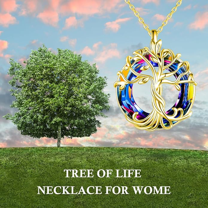 TOUPOP Tree of Life Necklace Gifts for Women 925 Sterling Silver Family Tree Pendant with Crystal Birthday Irish Jewelry Gifts for Women Her Wife Mom