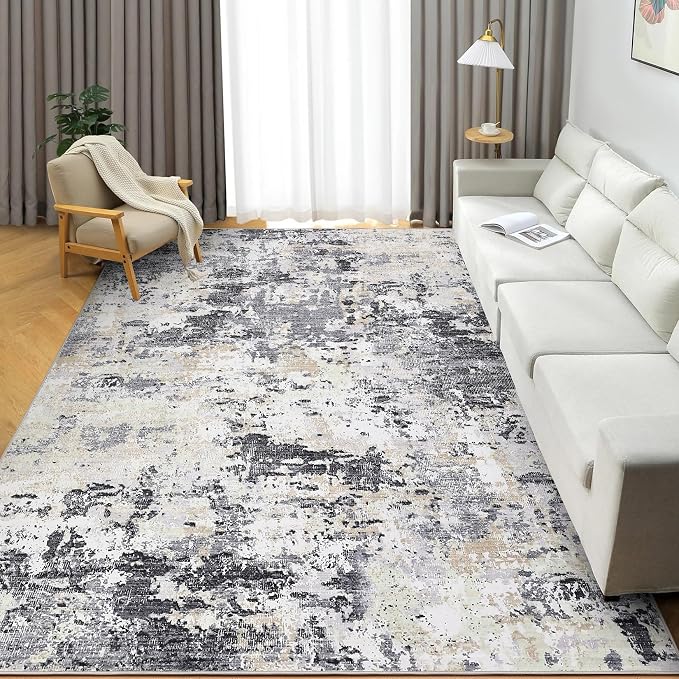 ROYHOME 9x12 Modern Abstract Accent Rug for Living Room Stain Resistant Non Slip Low Pile Accent Bedroom Rug Indoor Floor Cover for Office Home Decor, Black Yellow