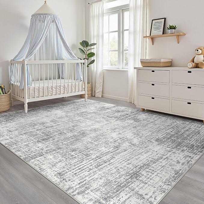5x7 Area Rugs Living Room: Washable Large Neutral Grey Rug Abstract Soft Modern Stain Resistant Indoor Floor Non-Slip Carpet for Bedroom Nursery Kids Office Playroom Dining Room Under Table Home