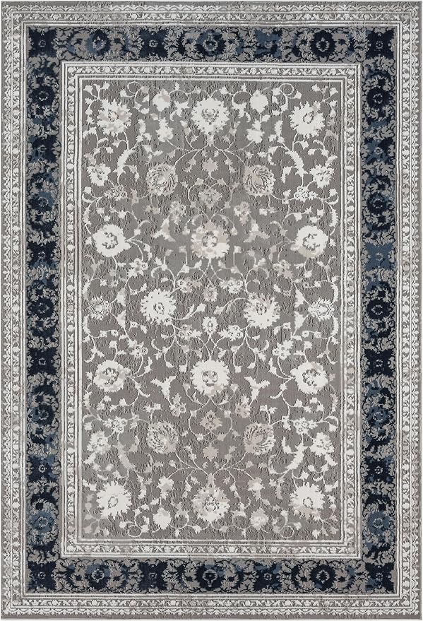 Amber Traditional Floral Area Rug for Living Room, 5x7 Vintage Persian-Inspired Blue Rug, Medium Pile Stain Resistant Carpet for Bedroom, Dining Room or Kitchen (5' x 7', Blue)
