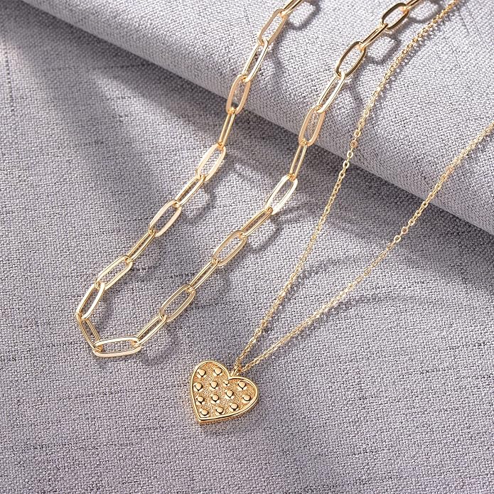 MEVECCO Layered Heart Necklace Pendant Handmade 18k Gold Plated Dainty Gold Choker Arrow Bar Layering Long Necklace for Women