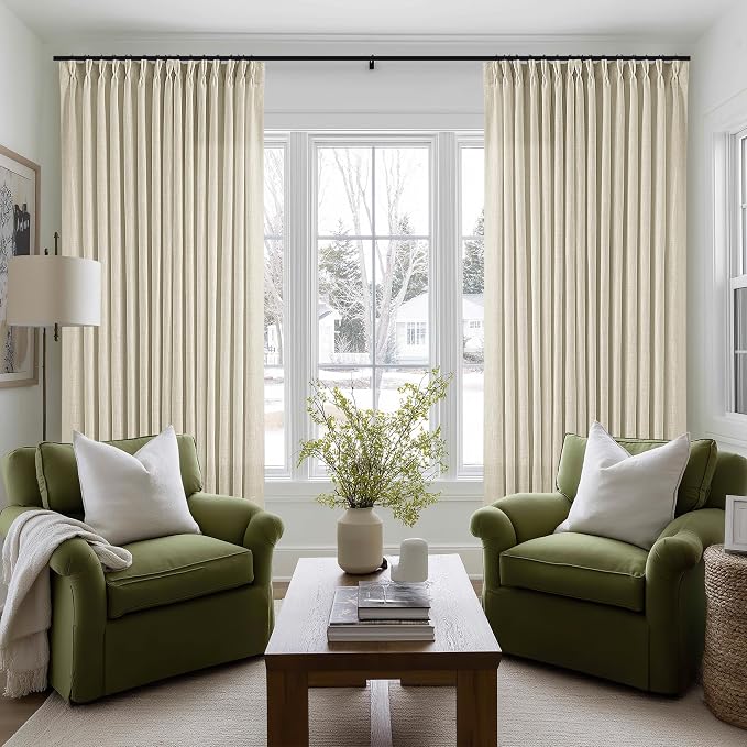 Extra Wide Pinch Pleat 100 x 96 Inch Linen Semi Sheer Curtains 1 Panel | Neutral Beige, for Living Room Patio Glass Sliding Door Dining Bedroom Large Window, Light Filter, Pinch Pleated W100xL96